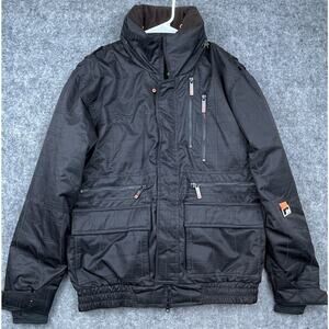 Felice Snowwear Ski Coat Mens Medium Black Hidden Hood Snowboard Vented Arms‎
